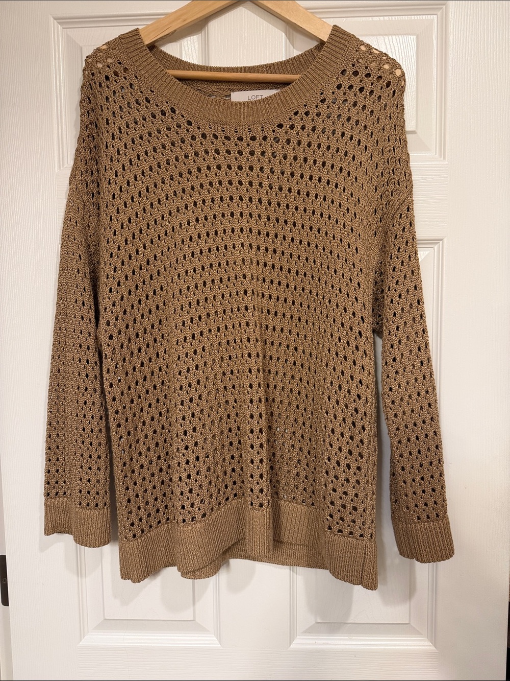 LOFT Open-Weave Scoopneck Sweater in Camel